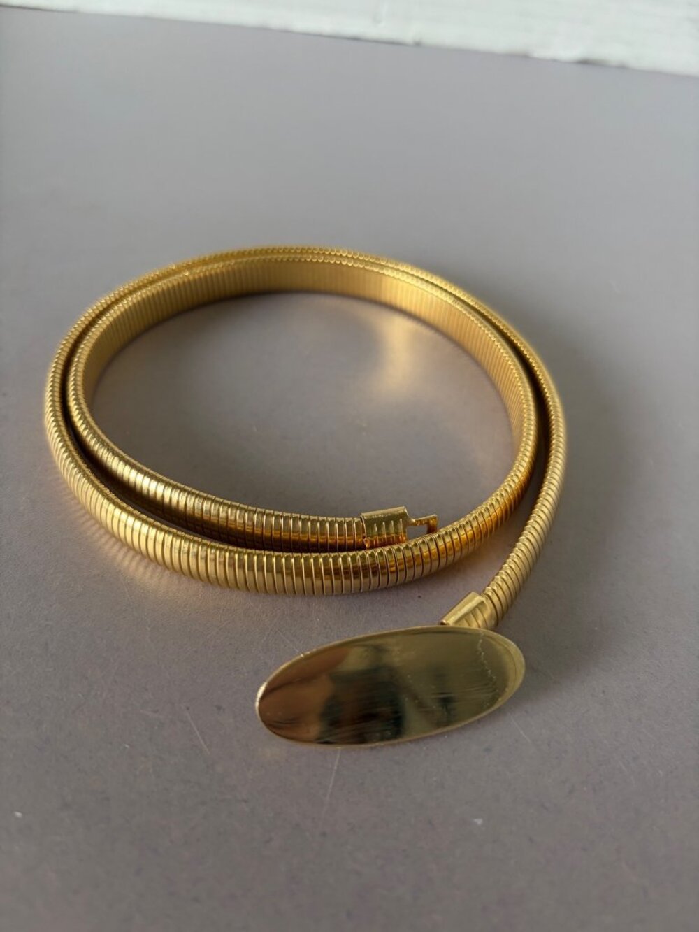 Gold-Tone Adjustable Snake Chain Belt With Polished Oval Buckle